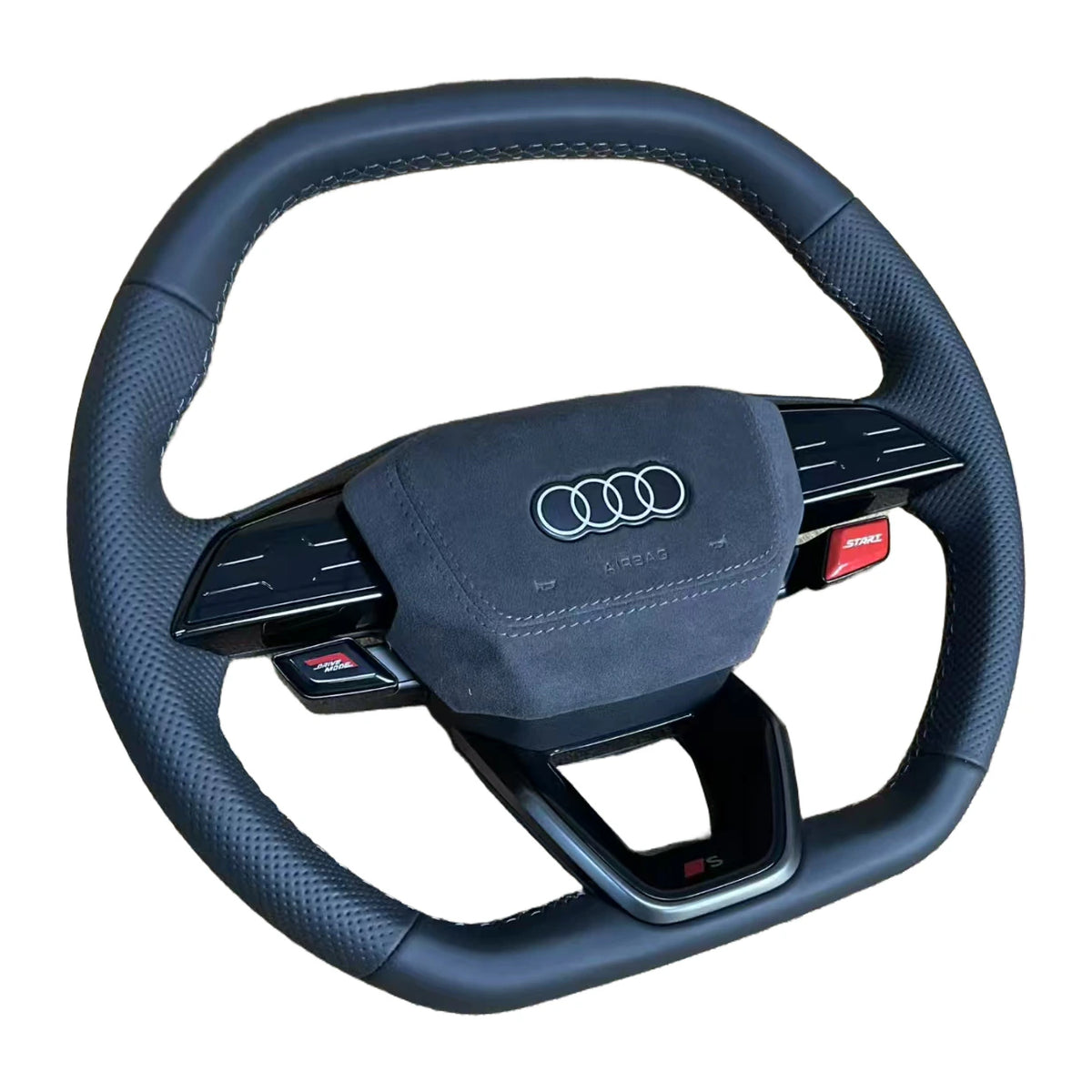 Audi S-Sportlenkrad im neuen Design aus Leder in der Seitenansicht