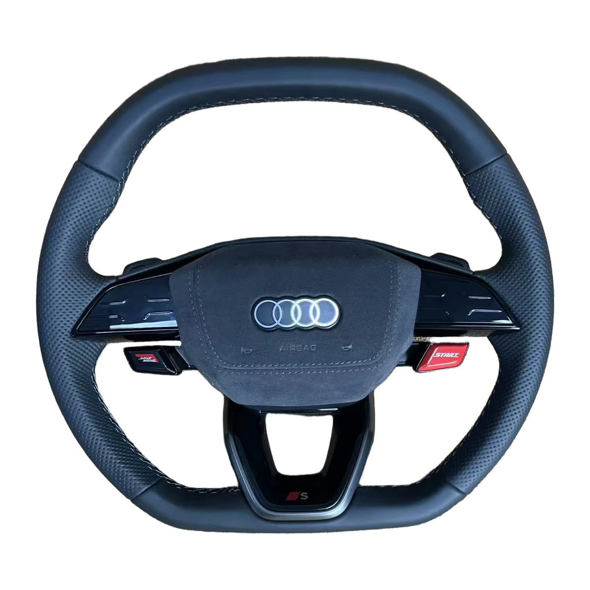 Audi S-Sportlenkrad im neuen Design aus Leder, oben und unten abgeflacht