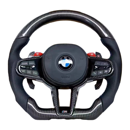 BMW M-Lenkrad mit Carbon und perforiertem Leder, Carbon-Blenden und roten M-Tasten