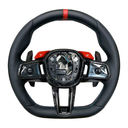 BMW M-Lenkrad im neuen Design aus Glattleder mit Carbon-Blenden und roter 12-Uhr-Markierung, ohne Airbag