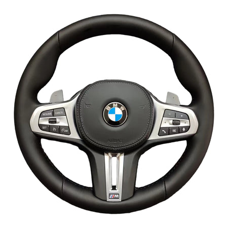 BMW M-Sportlenkrad aus schwarzem Glattleder mit Multifunktionstasten und Schaltwippen