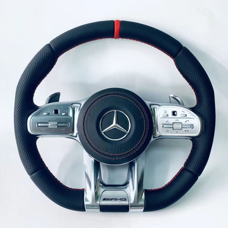 Sportlenkrad Mercedes-Benz im AMG-Design – Glattleder mit roter 12-Uhr-Markierung und roter Naht (Airbag nicht im Lieferumfang)